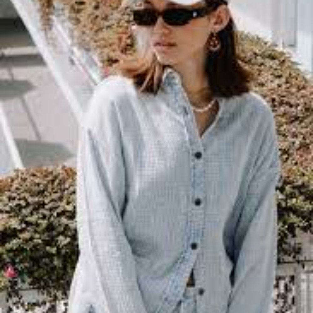 Peace Love World Garment Dyed Beach Blouse - Blue